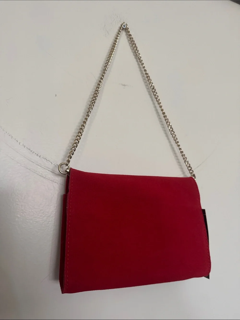 Vanessa Williams Red Suede Clutch with Gold Chain